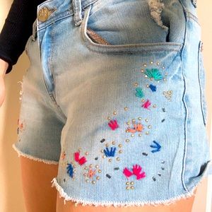 really cute embroidered denim shorts
